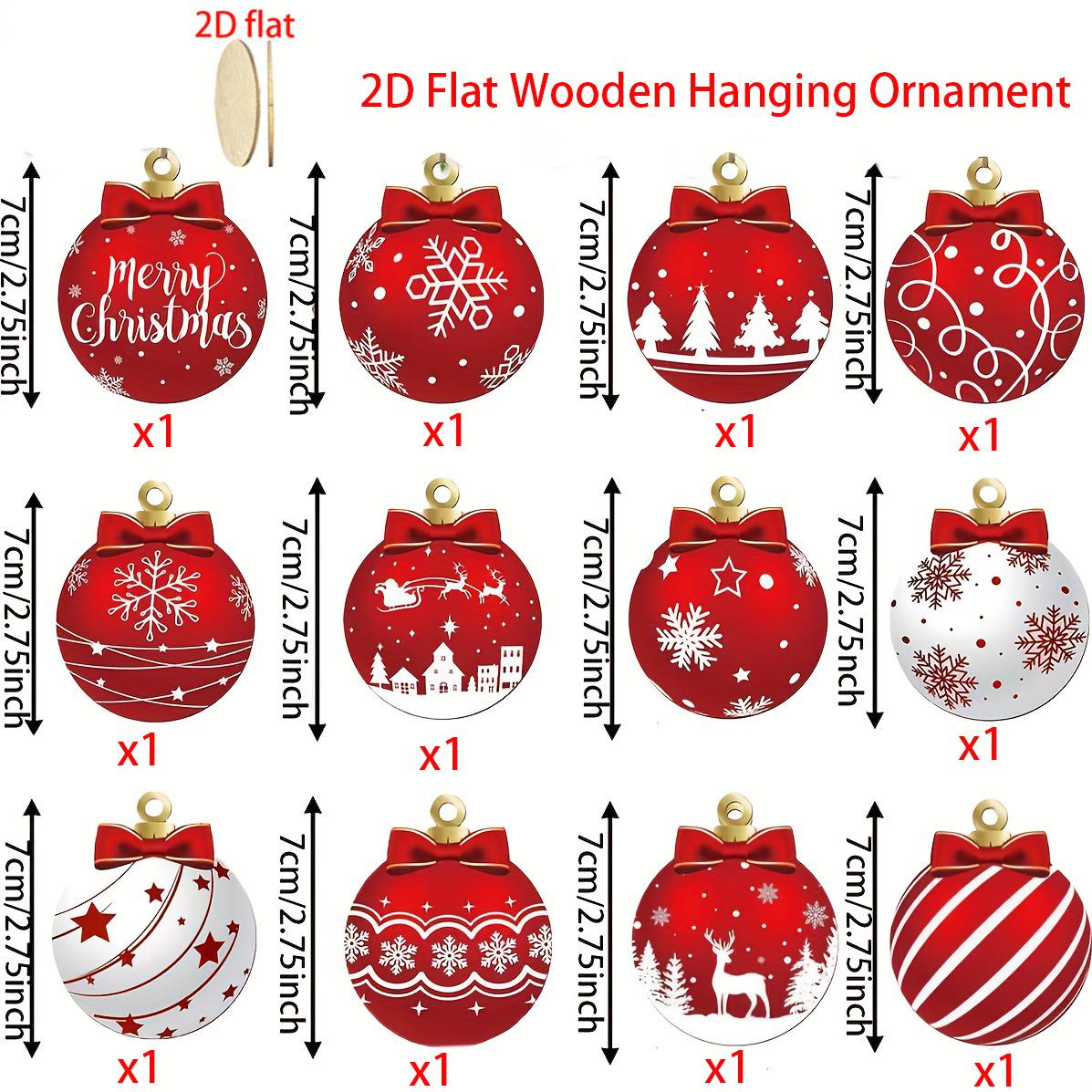 

12PCS Red White Wooden Christmas Ball Ornaments Elk Snowflake Pattern Party Winter Holiday Home Xmas Tree Hanging Decoration 7cm