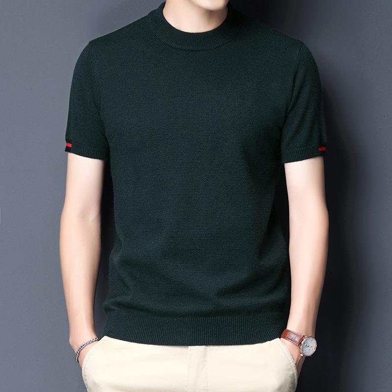 Spring and Autumn New Men's Half-sleeved Sweater, Round Neck Sweater, Solid Color Casual Half Turtleneck Pullover, Korean Style Trendy Bottoming Shirt