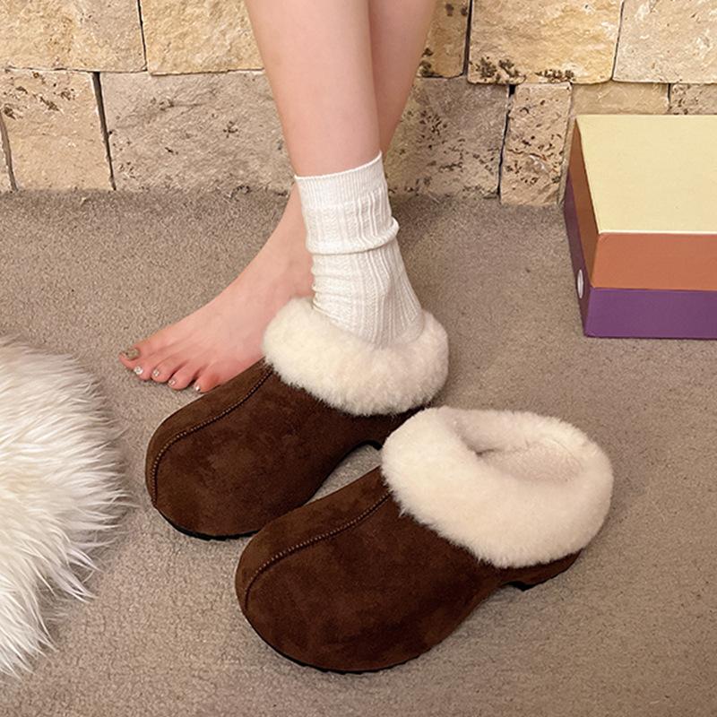 Women's lightweight comfortable non-slip heightening winter warm plush lining non-slip durable casual cotton slippers