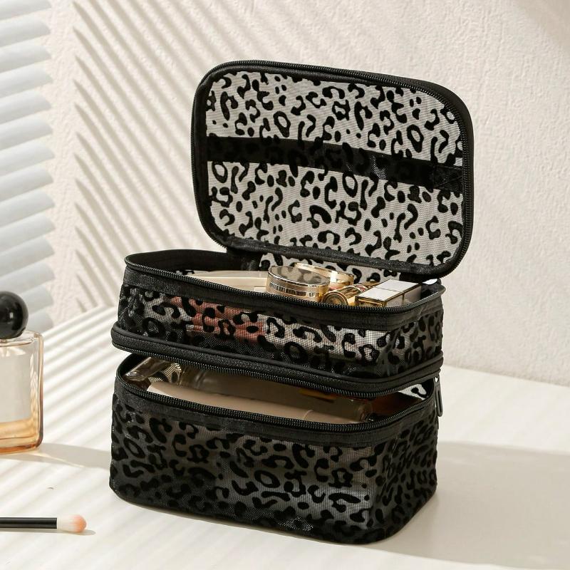 Double Layer Makeup Bag With Large Capacity, Mesh Cosmetic Organizer Bag, Transparent Visible Makeup Storage Bag Makeup Pouch