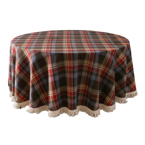 Christmas Round Tablecloth Plaid Tassel Tablecloth Home Party Wedding Thanksgiving Birthday Decoration