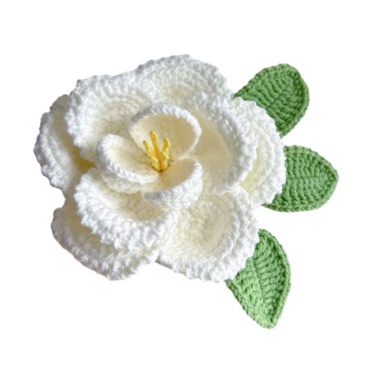 Buchet de bujor croșetat manual, din bumbac tricotat, cu frunze și tulpină lungă, pentru nuntă, decor de casă, cadouri de ziua de naștere și aniversare