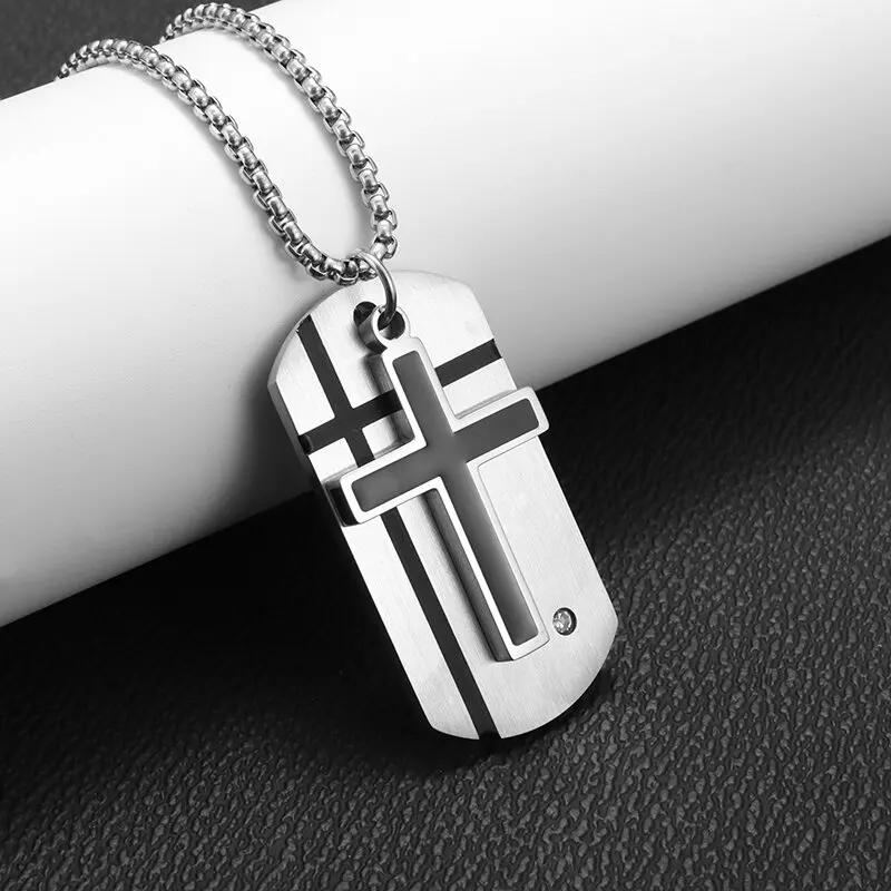 Collana da uomo con croce in acciaio inossidabile color argento, croce della fede, ciondolo con versetto biblico, medaglietta, regali di compleanno per ragazzi