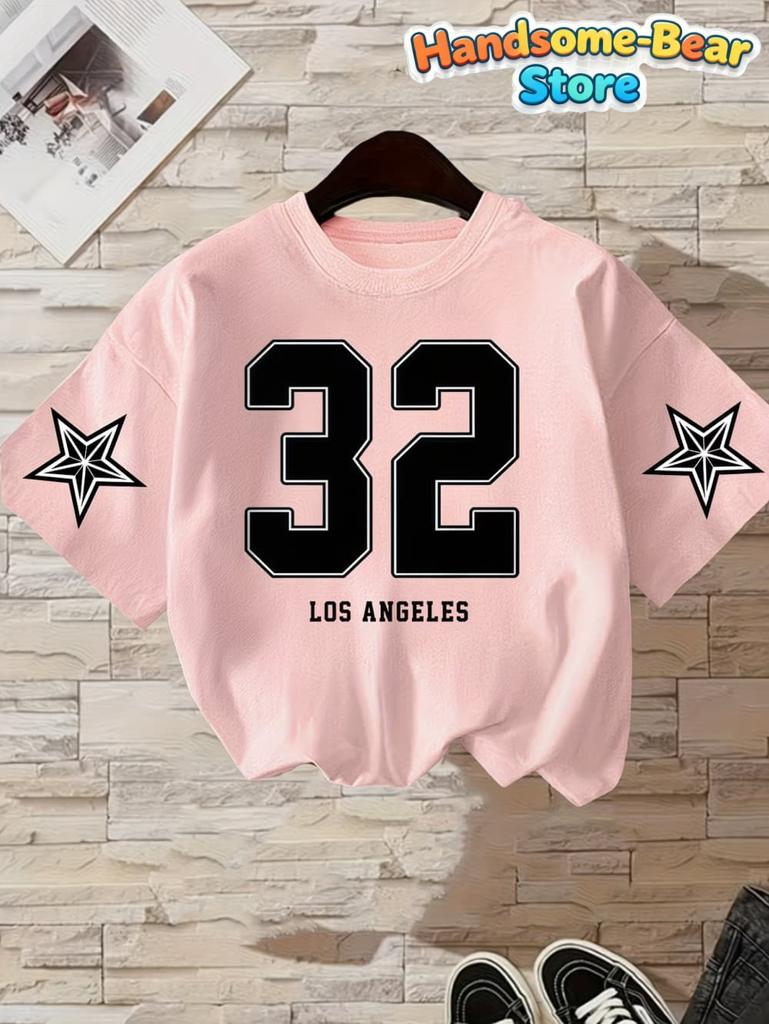 T-Shirt for Kids Girls' Number Digital Print Pattern Sports Style Round Neck Short Sleeve Football Jersey T-Shirt Girls Clothes