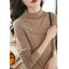 Mode Lässig Skinny Einfarbig Patchwork Halboher Kragen Knopf Gerade T-Shirts Unterzieh-Temperament Damenbekleidung