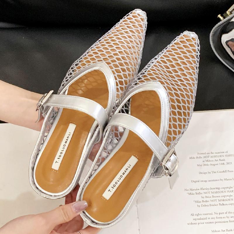 Fashion New Designer Mesh Flat Sandals Women Fashion Hollow Buckle Mary Jane Shoes Women Comfortable Breathable Non-slip Wedges Sandals