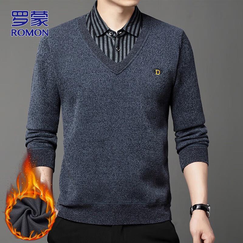 ROMON Men's Business Slim Fit Fake Two-Piece Knitted Sweater