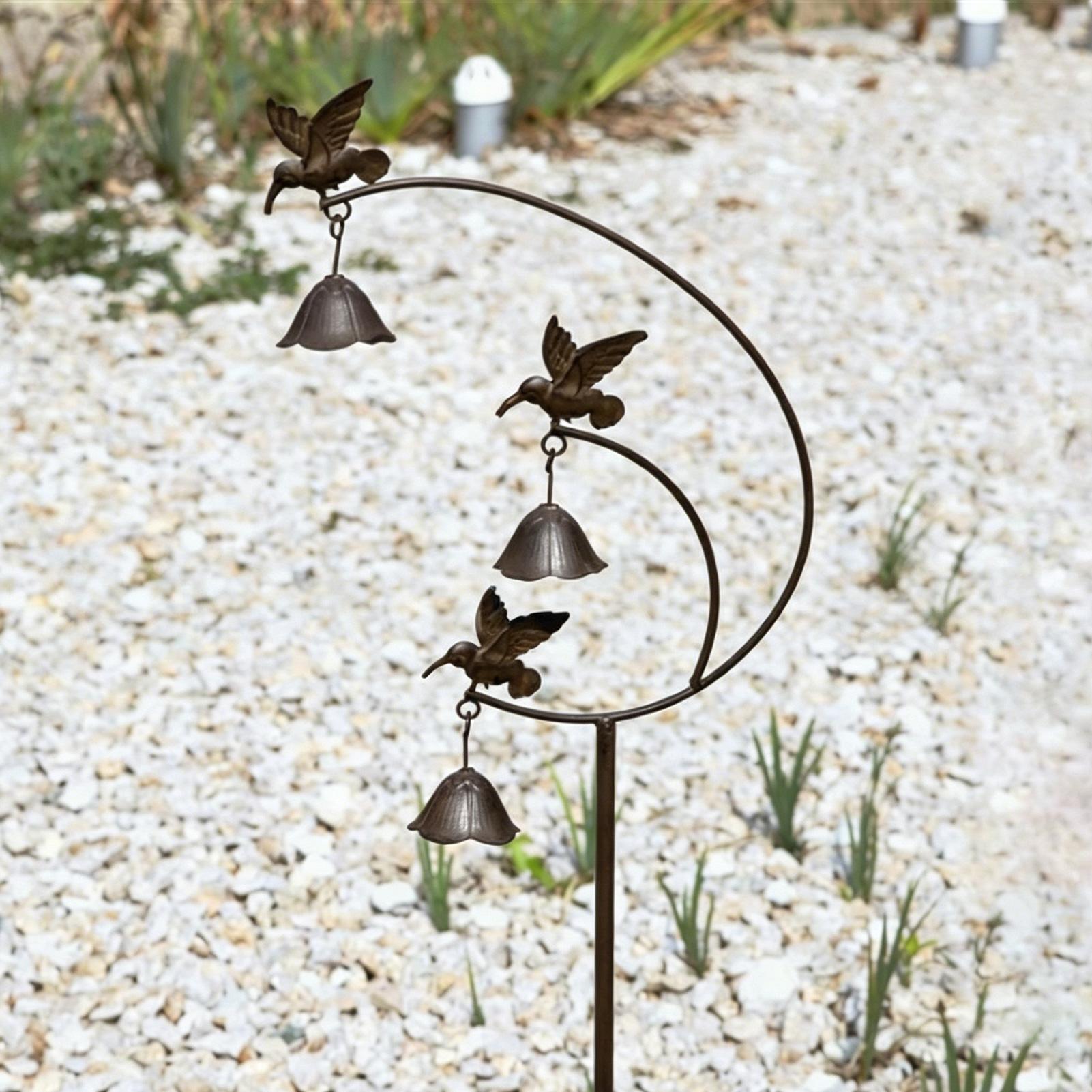 Metal Garden Stakes Decorative Metal Hummingbird With Bell Outdoor Art Stakes Outside Art For Garden Backyard Patio Porch China Mainland