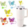 5PCS Butterfly Day Straw Toppers for Stanley Cup New Valentines Day Cover Cap 40oz/30oz Tumbler, 3D Silicone Straw Cover Caps for 10mm Straws,