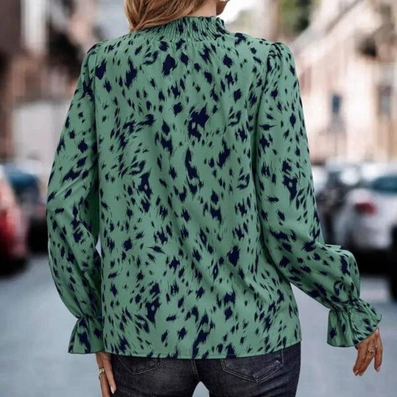 Print Tops Fashion Womens Clothes Temperament Elegant Shirts Hedging Long Sleeve Half-high Collar Blouse Loose Office Shirt