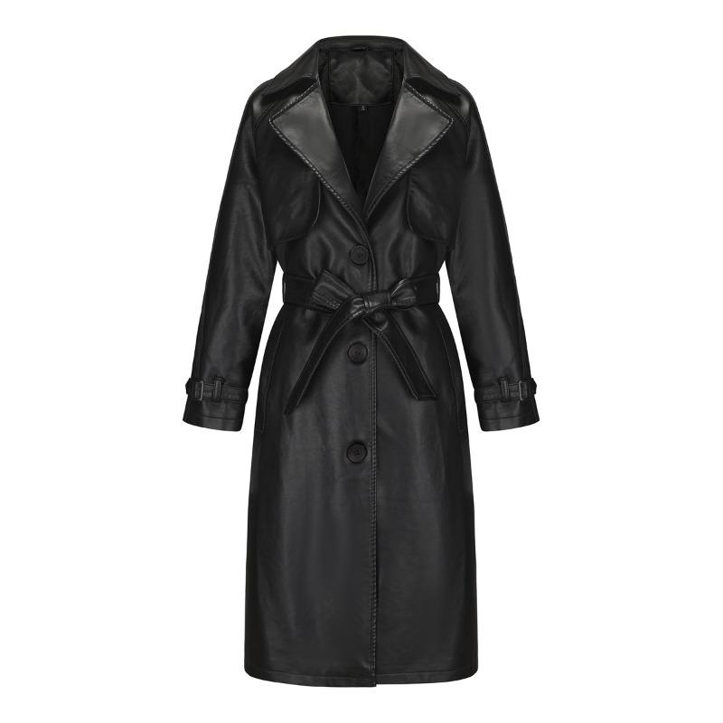 Trench coat da donna giacca lunga larga giacca di pelle da donna OVERSIZE giacca classica con bavero con cintura