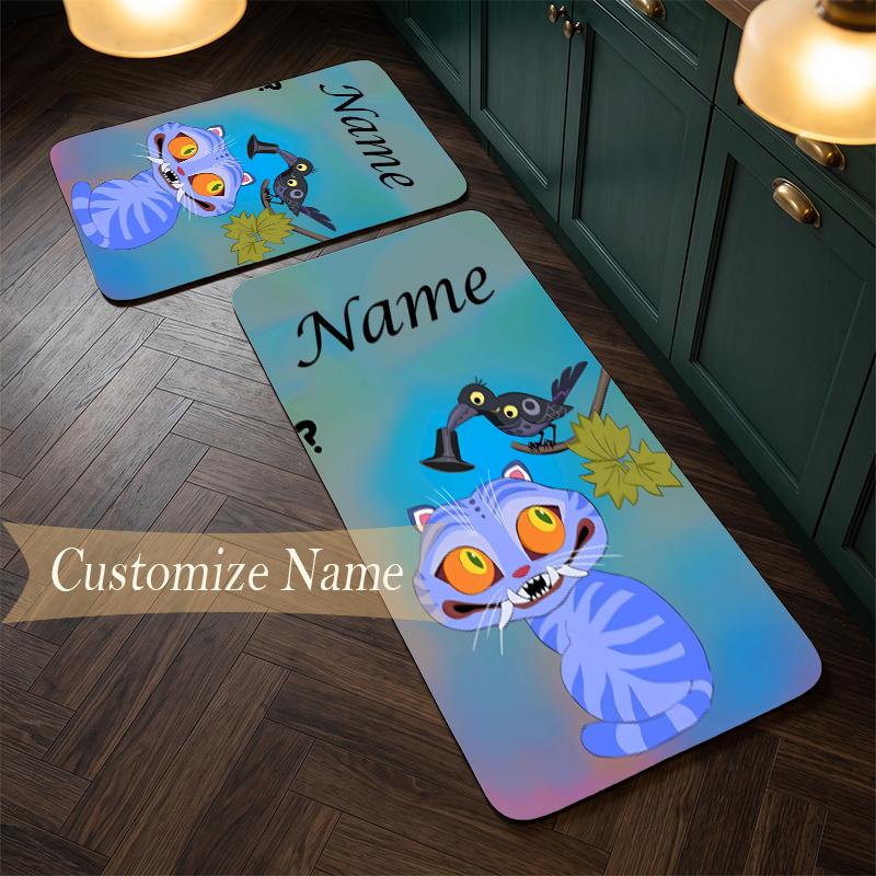 Derpy Tiger (1) Customize Name Flannel Kitchen Mat Soft Non-Slip Kitchen Floor Runner Rug for Home Kitchen Decor