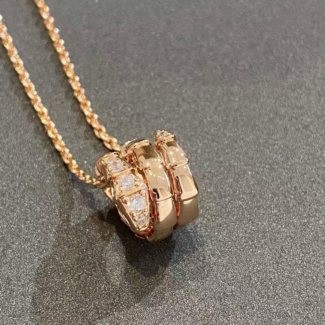 18K Rose Gold Moissanite Three-Row Snake Bone Necklace - Shiny European & American Style Snake Pendant for Women Premium Version