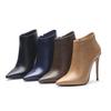 New European And American Style Pointed Thin Heel Print Super High Heels Short Boots Sexy Side Zipper Women's Bare Boots