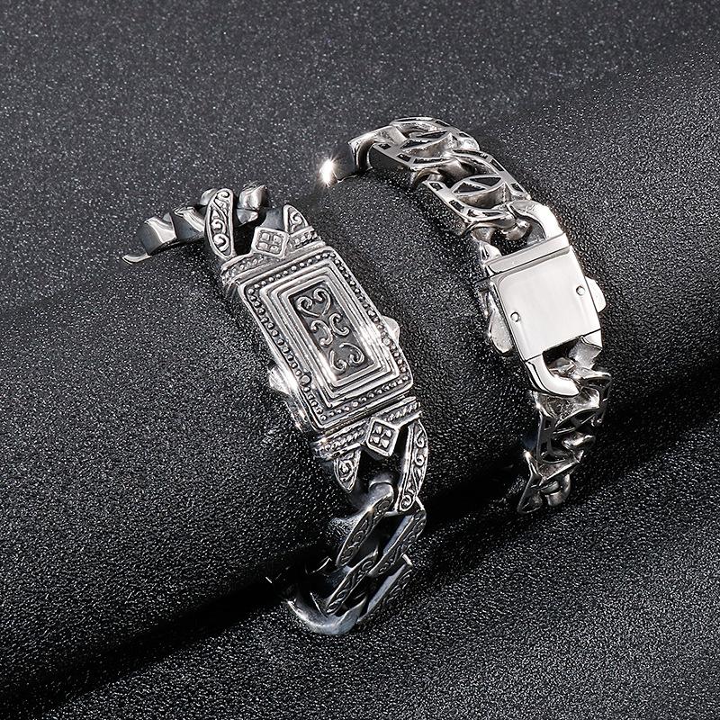 Bracciale Moda Retrò Colore Argento Creativo Personalità Stile Punk Uomo Bracciale Charm Fuso