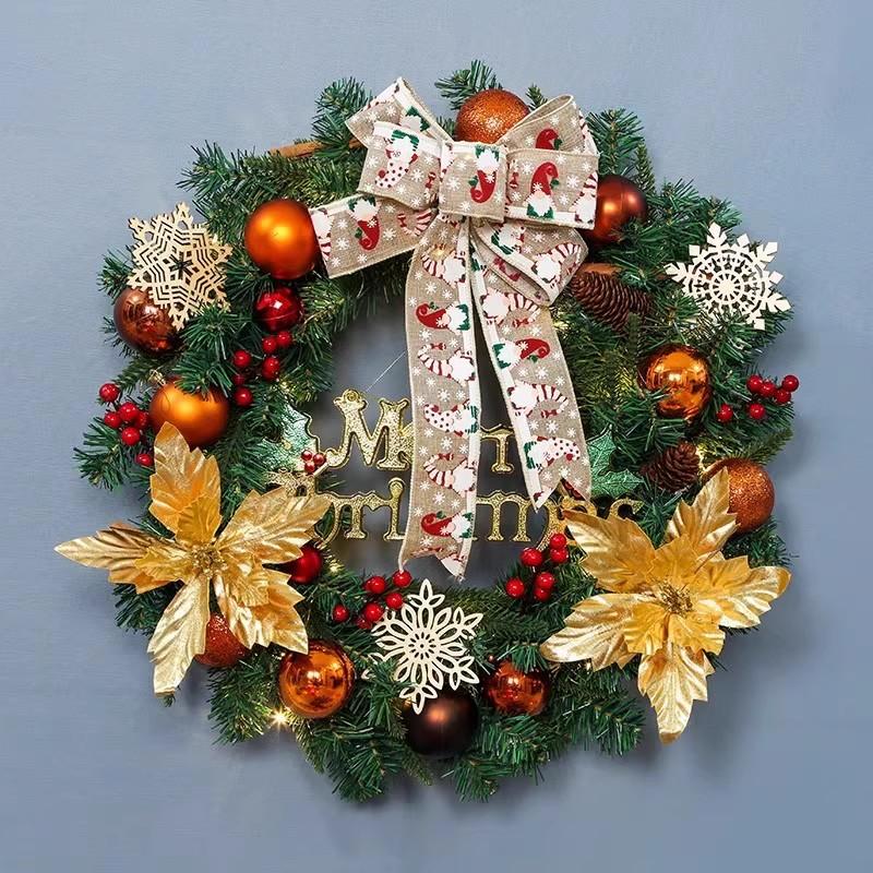 Factory Christmas Wreath Door Hanging Decorative Vine Snowfall for Mall Entrance Stair Handrail Pendant Bell Artificial Flower