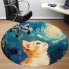1pc Cat Night Office Round Area Rug,  Mat Suitable For Office, Under Office Chairs Bedroom Living Room Home Decor, Room Deco