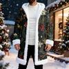 Men's Christmas Long Hooded Cardigan With Pockets Warm Jacket