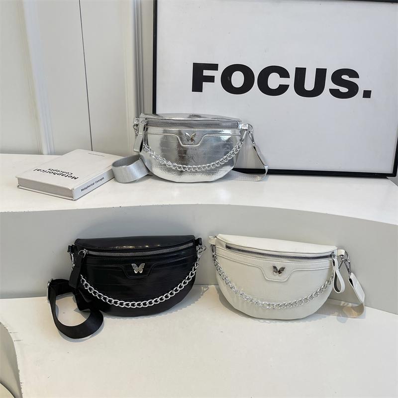 Casual Banana Chest Bag for Women  Chain Cross Body Bag  Sling Waist  Half-moon Belt  Fanny Pack  Feminine Bags  New