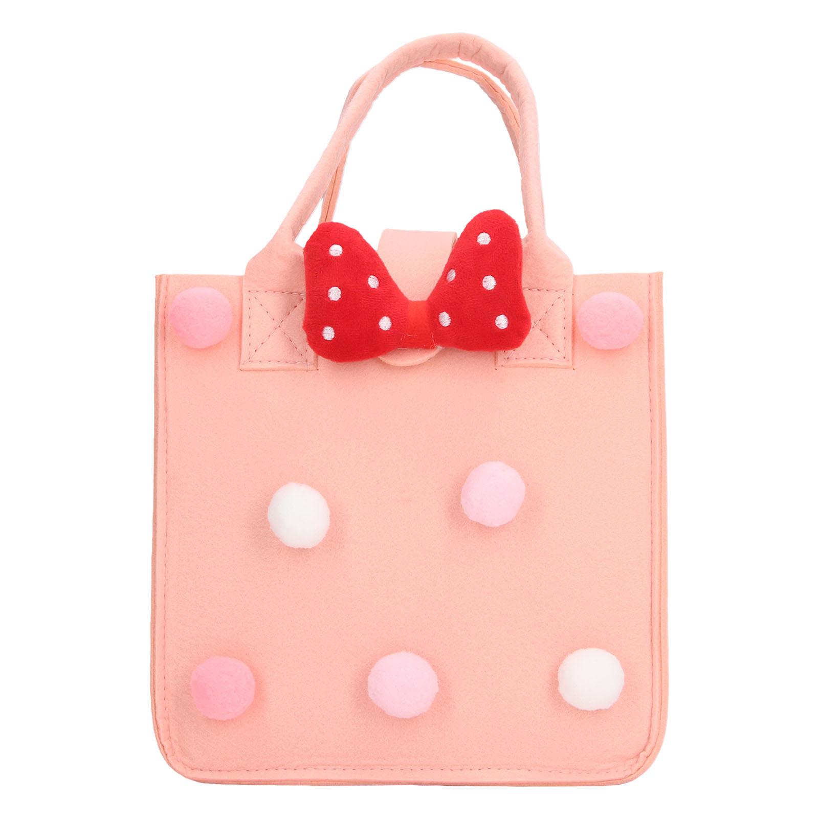 

Многоразовая фетровая подарочная сумка с бантом и пушистым шариком, складная сумка для хранения вещей на детский день рождения Pink