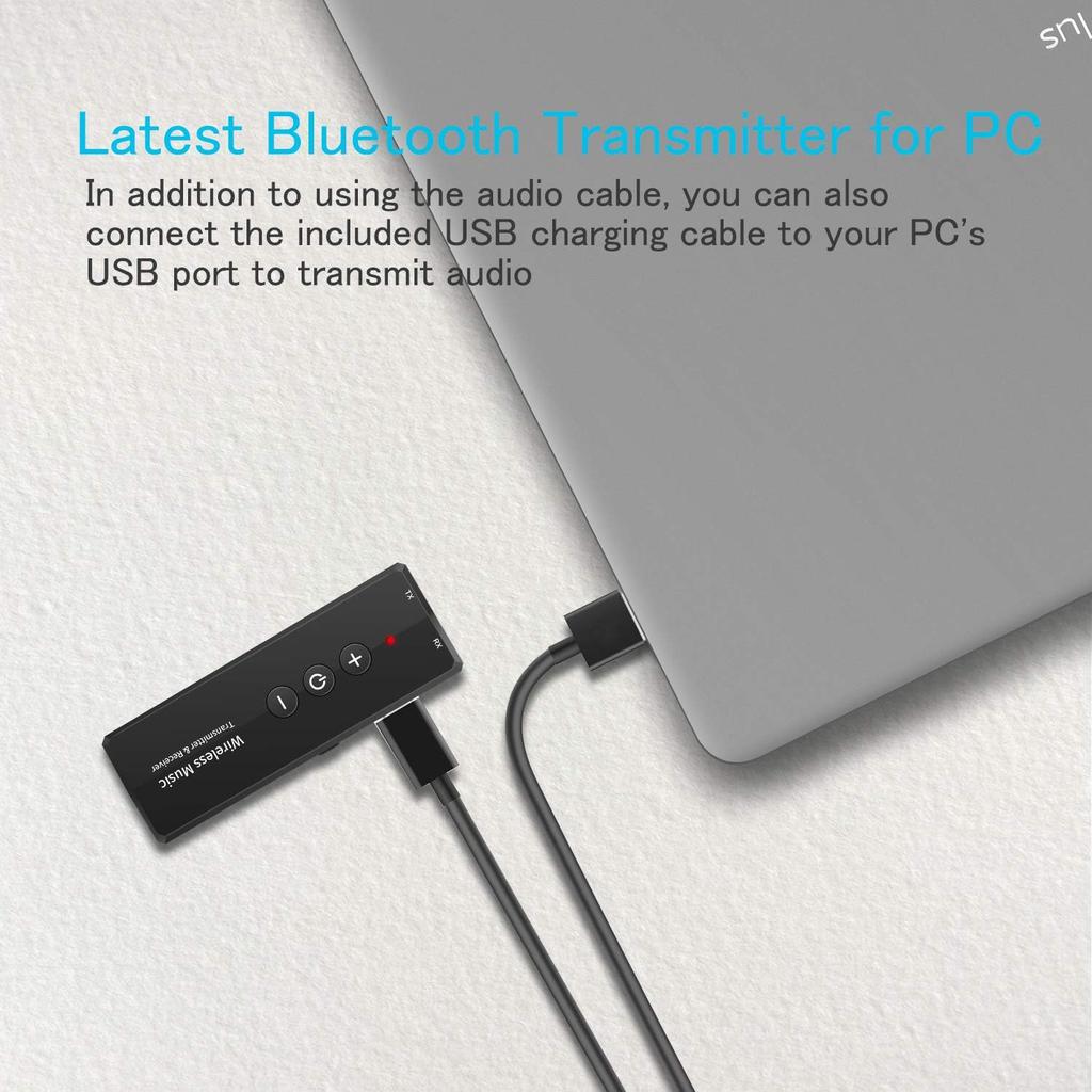 2026 Upgraded Bluetooth 5.3 Transmitter 3-in-1, Portable Wireless Rechargeable Transceiver Adapter for TV PC, Stereo Audio Receiver for Car Speaker