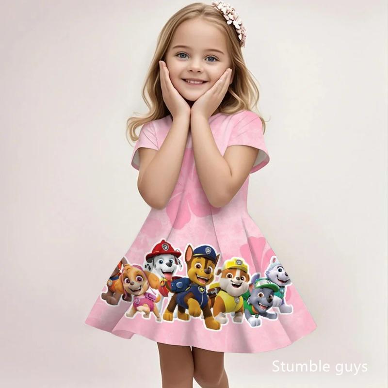Kids Paw Patrol Casual Dress Summer Cute Cartoon Print Fashion Beach Sundress Soft