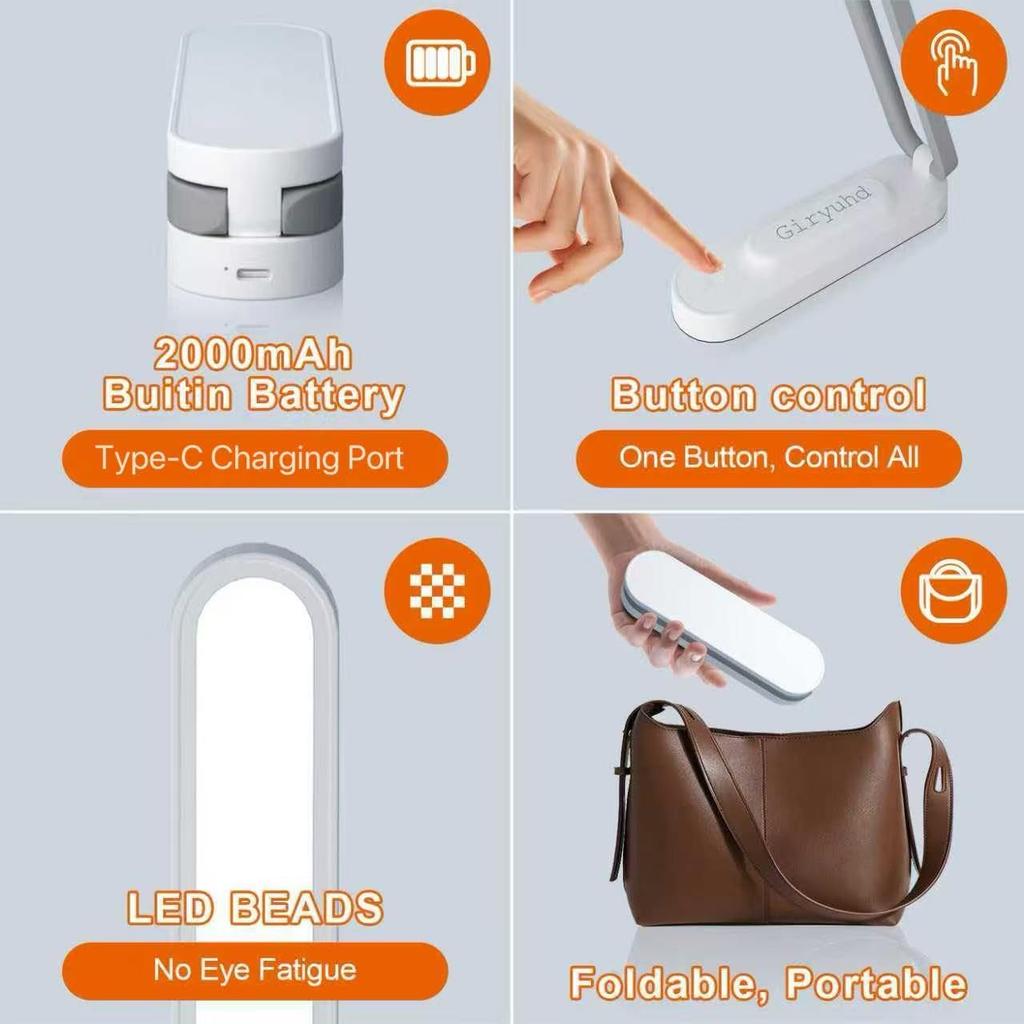 Giryuhd LED Desk Lamp for Office Home & Battery Operated Lamp Rechargeable Lamp Foldable & Portable Light, LED Desk Light Strip, 3 Brightness