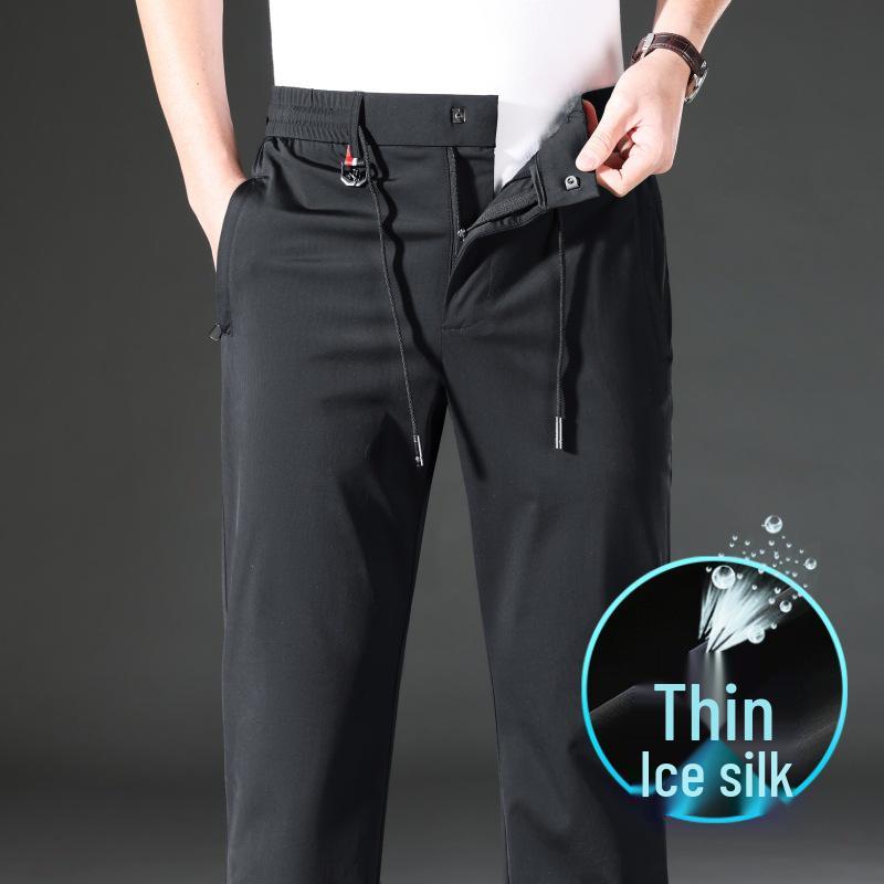 Men's Summer Ice Silk Quick-Dry Elastic Waist Casual Pants