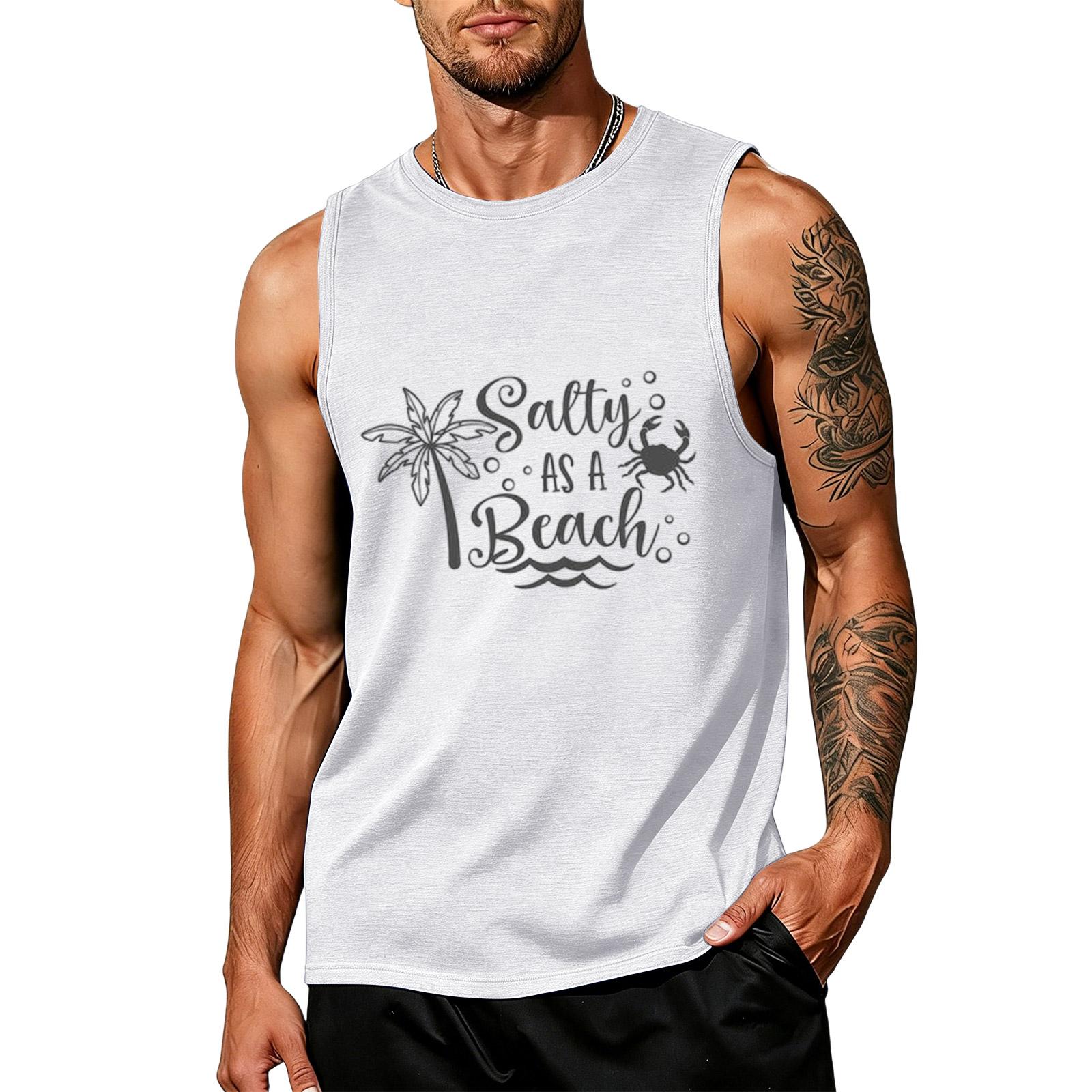 

Men’s Sleeveless Tank Top As A Beach Print Tree Crab Casual Relaxed Fit Summer Shirt XXL білий