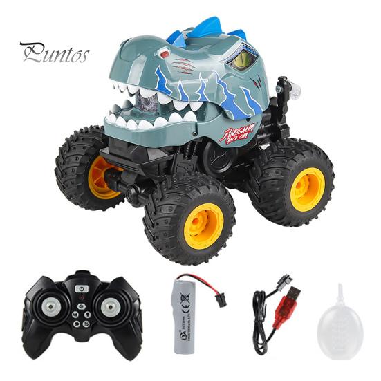 Remote Control Dinosaur Truck Toy with Spray Music Light 360 Degrees Rotating 4WD Stunt Vehicle Rechargeable Toddlers Boys Girls All-terrain Crawler