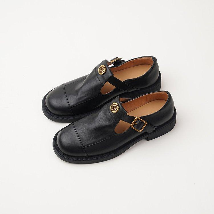

Soft leather version~ Camellia loafers women s 2024 new retro British versatile flat heel single shoes round head small leather shoes 40 чёрный