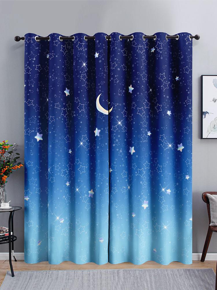 Gradual Change Landscape Chinese Curtains Sunshade Bedroom Curtains 3D Digital Printing Blackout Curtains
