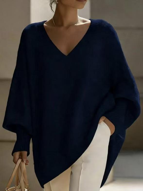 Women's Mid-Length V-Neck Long Sleeve Solid Color Knit Sweater, 2026 Collection