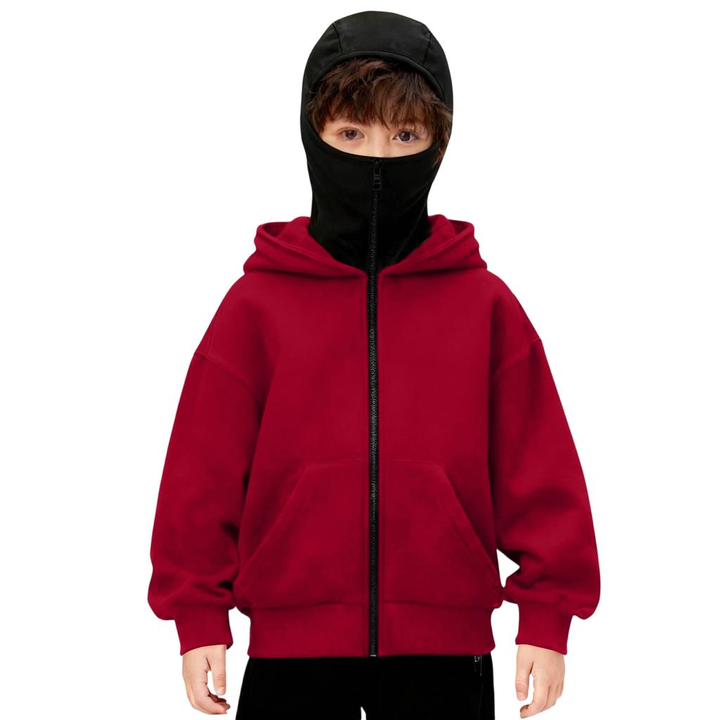 Jongens Winter Hoodie Sweatshirt Met Gezichtsmasker Rits Winddicht Warm Sportjack Met Zakken Casual Hooded Jassen