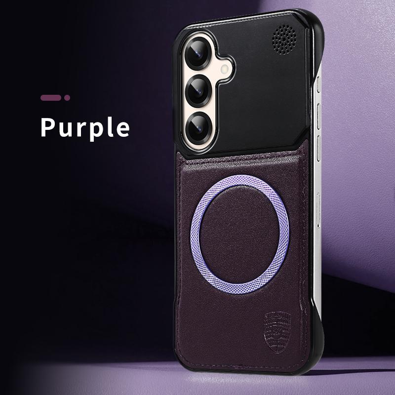 KEYSION Luxury Magnetic PU Leather Aromatherapy Phone Case for Samsung Galaxy S24 S25 Ultra Wireless Charging Borderless Cover