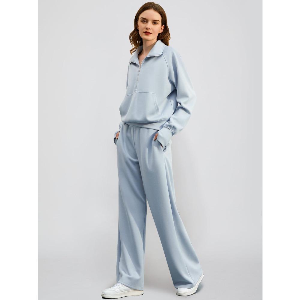 European and American Summer New Women's Clothing Suit Fashion Half Zipper Sweater Straight Pants Sportswear