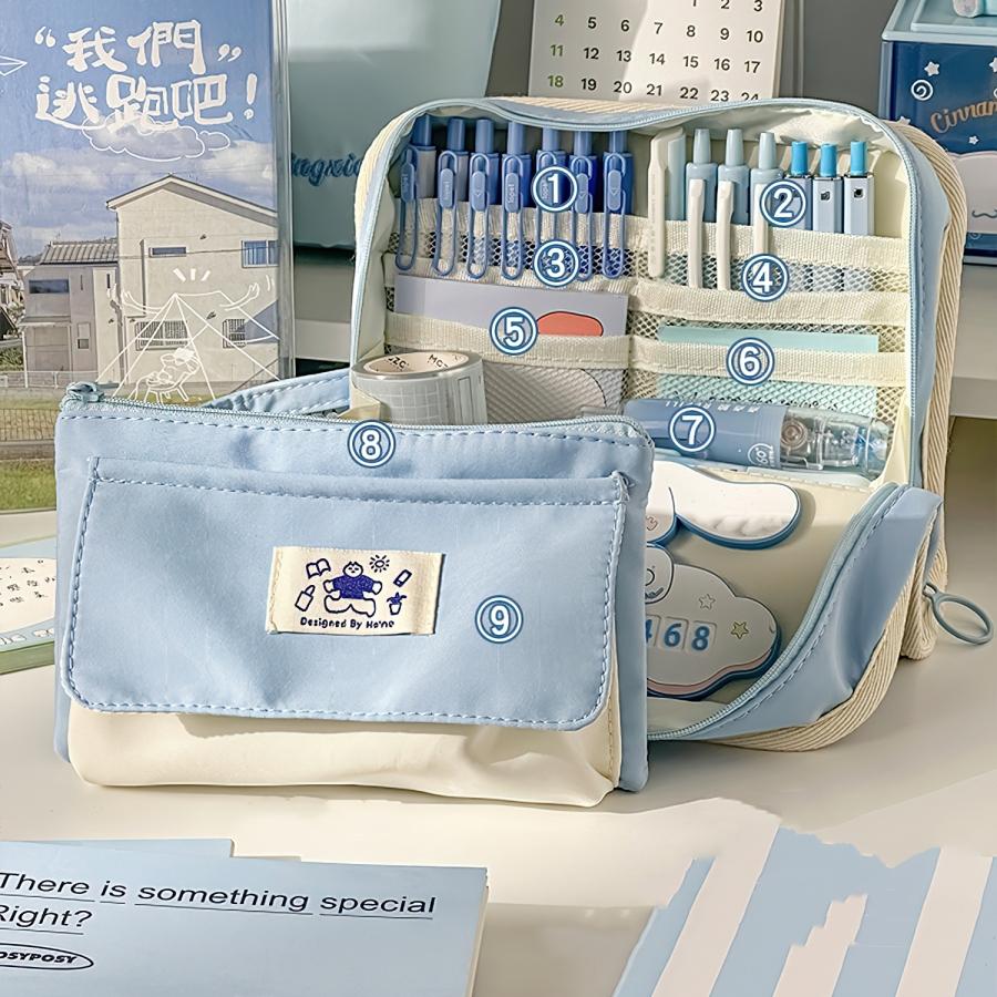 Holiday Time Pencil Bag Pen Case Leisure Design Detachable Front Pack Handle Storage Pouch for Stationery School