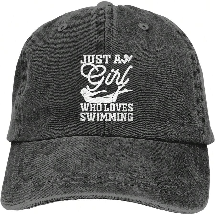 Adjustable Cotton Baseball Cap With Embroidered Swim Like A Girl Quote Unisex Low Profile Dad Hat
