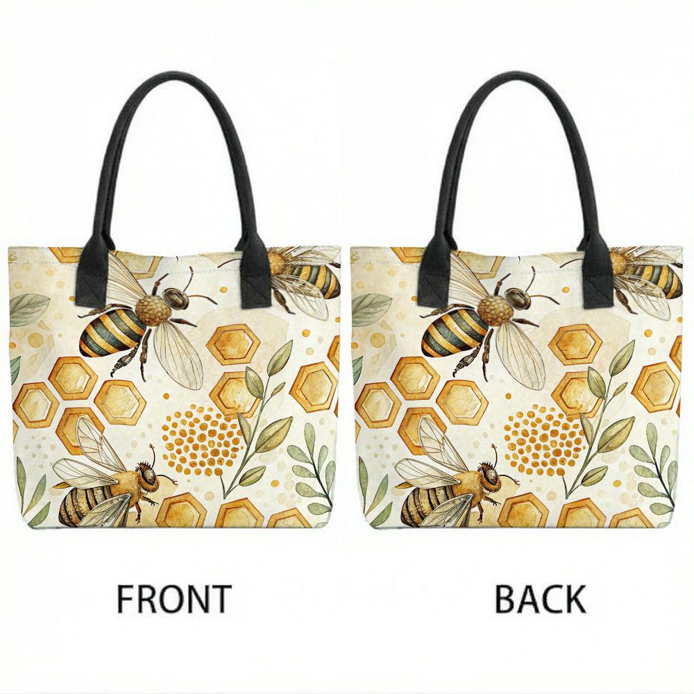  Honey Bee Pattern Large Tote Bag Casual Portable Shoulder Handbag for Daily Use