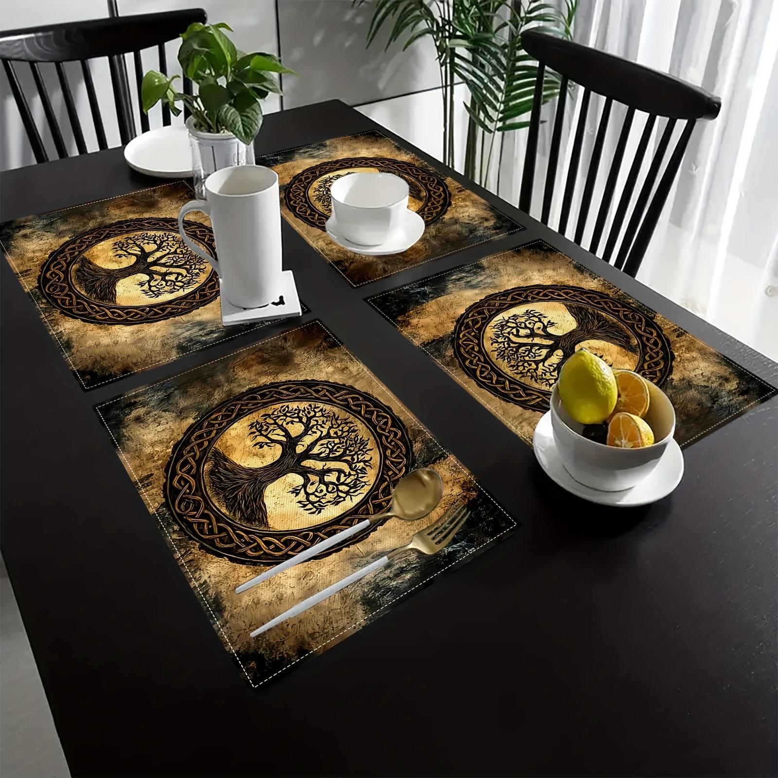 4 шт., Древо Жизни, 100% Прямоугольная Лен, Можно стирать вручную, Модный рисунок для Ресторана, Кухни, Вечеринки, Декорации для помещений 4pcs