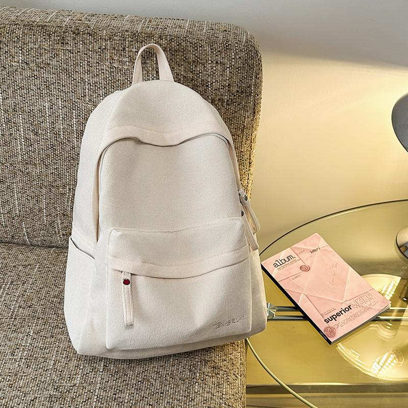 Винтажный однотонный рюкзак, школьный рюкзак для средней школы, рюкзак большой вместимости бежевый