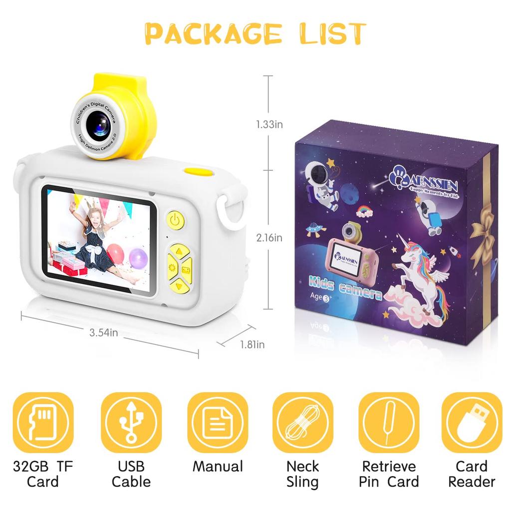 ARNSSIEN Kinderkamera, Flip-Lens-Kamera für Kinder, Zoll IPS LCD Digitalkamera mit Silikonhülle, Kinder-Selfie-Kamera für 3 4 5 6 7 8 9 10 Jahre Mädchen