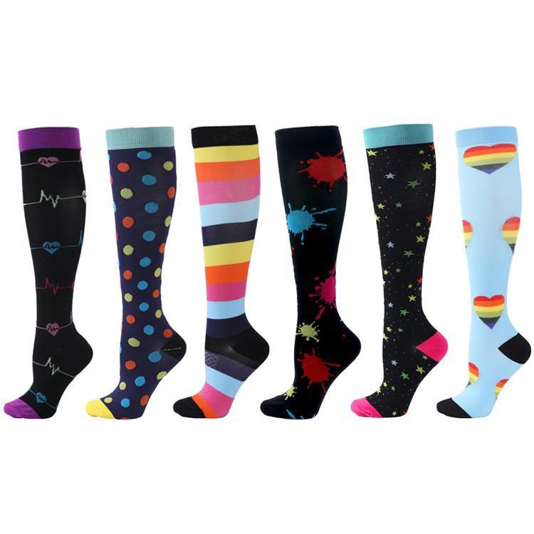 6 PAAR Kompressionssocken für Männer Frauen Laufen Krankenschwesternsocken Krankenschwestern Sport Damen Dame Damen Laufen Blumen Tier Frucht