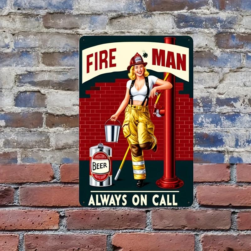 Ready to Go Firewoman Vintage Metal Tin Sign - Unique Wall Decor for Man Cave, Office, Bathroom - Metal - Perfect Gift Idea