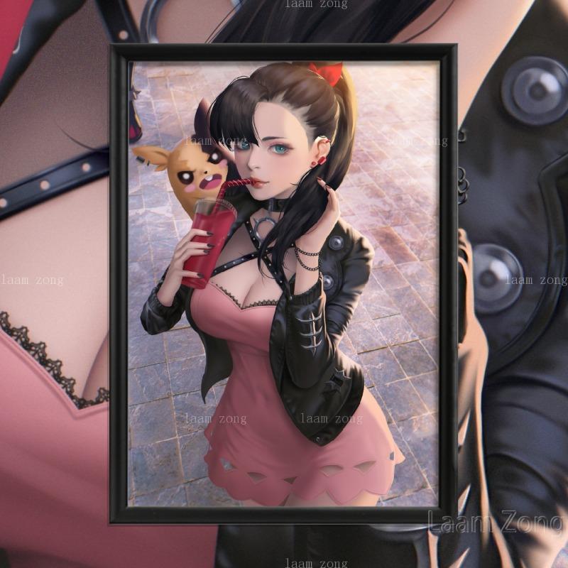 Dawn Sexy Nude Girl Art-Silk-Poster, Vlastní dekorace, Obrázek do obývacího pokoje, Domácí dekorace, Kreslená Marnie Anime Hra, Cynthia