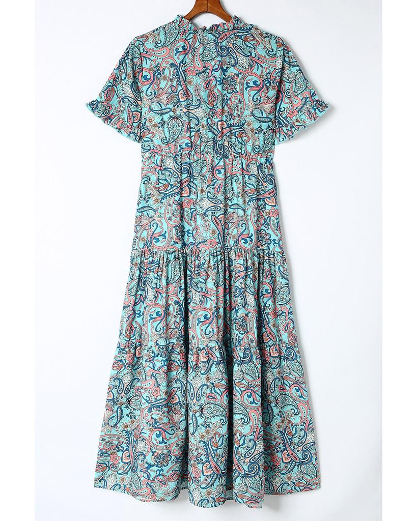 Azura Exchange Boho Paisley Print Ruffle Tiered Maxi Dress