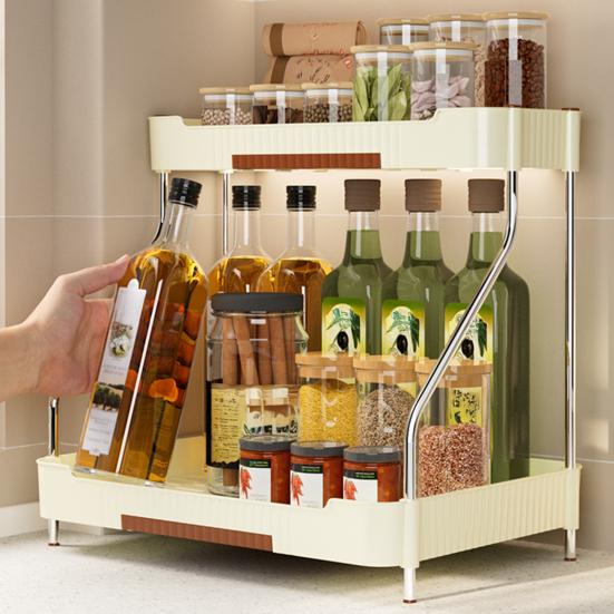 2-Tier Kitchen Counter Organizer Storage Shelf with Drip Trays Countertop Organizer Rack for Bottles And Jars Kitchen Bathroom