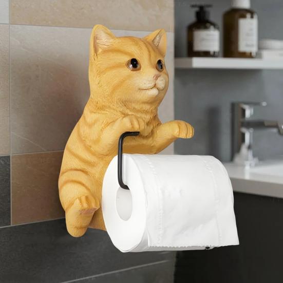 Wall-Mounted Toilet Paper Holder Tissue Roll Dispenser Realistic 3D Cat Shape Bathroom Kitchen Tissue Dispenser Rack