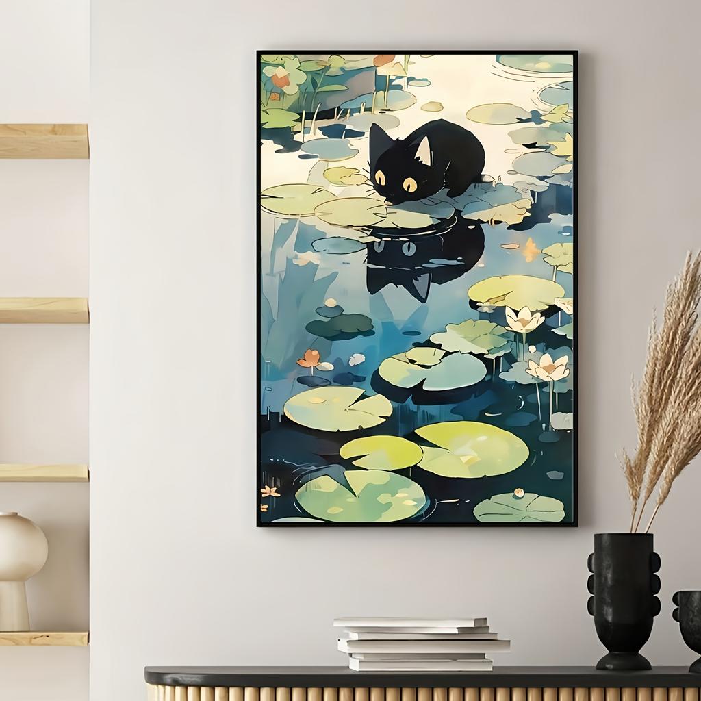 5D Diamond Mosaic Cartoon Black Cat Drinking Full Round/Square DIY Diamond Painting Complete Kit Home Decoration Frameless