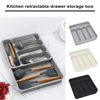 Storage Holder Expandable Tableware Organizer Compartment Non-Slip Cutlery Storage Tray